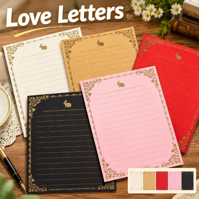 Vintage Kraft Stationery Pack, Hare-patterned Epistle Sheet, Valentine Courtship Slip, Rustic Handwriting Folio, Romantic
