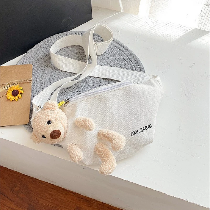 2023 Solid Color Canvas Shoulder Bags Cute Bear Waist Belt Bags for Women Designer Crossbody Bag Fanny Pack Coin Money Key Pouch