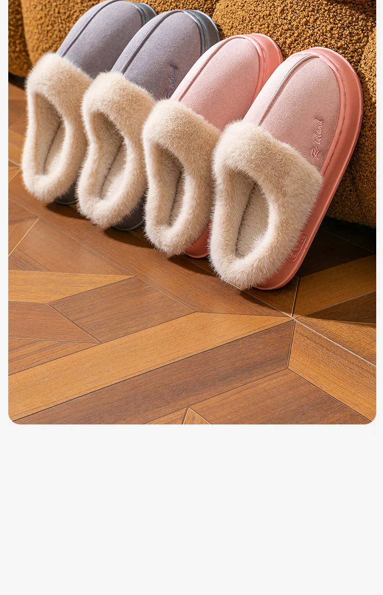 Shevalues Winter-Hausschuhe mit Plüschfutter für Damen, dicke Sohle, rutschfest, für den Innenbereich, bequeme Hausschuhe mit Fellbesatz. – Detail 19