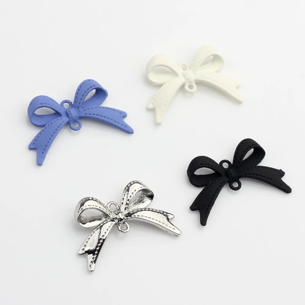 Zinc Alloy Metal Color Black Spray Paint Mini Bow-knot Charms Connector 10PCS For DIY Jewelry Findings Accessories wholesale