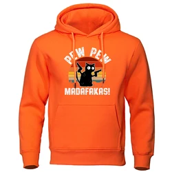 Pew Pew Madafakas Baby Black Cat With Two Guns Hooded For Menfashion High Quality Hoodies Autumn Casual Hoody Loose Tracksuit