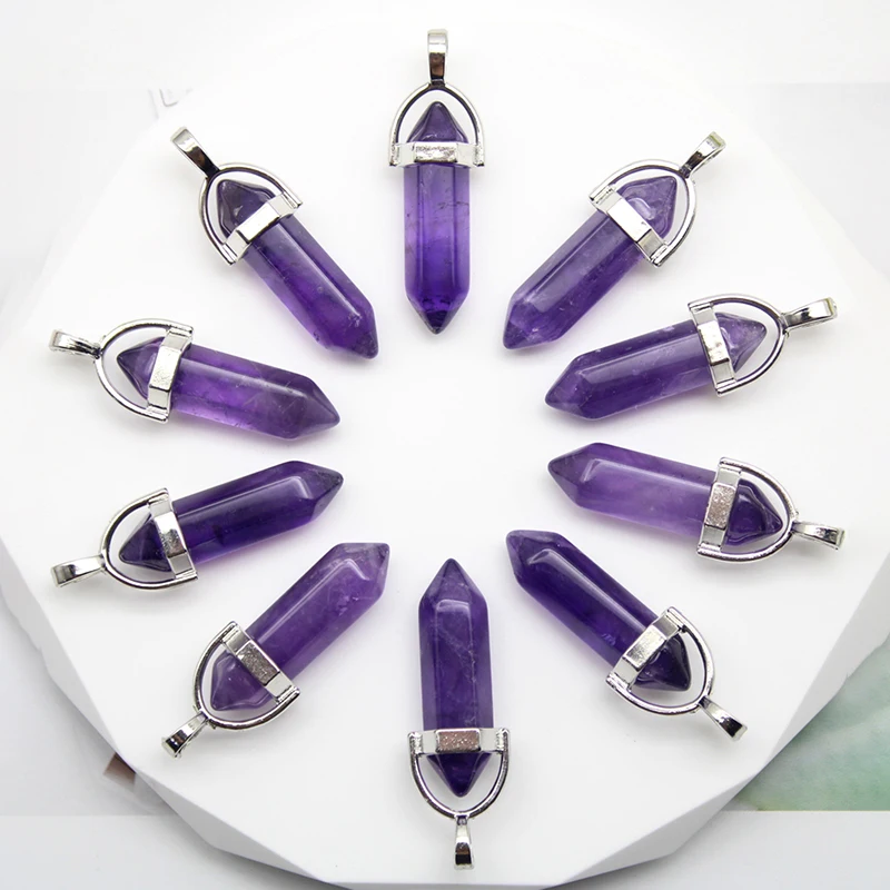 24pcs Natural Stone Agates Quartz Crystal Pendants For Necklace Charm Fluorite Hexagonal Pendant DIY Jewelry Making Accessories