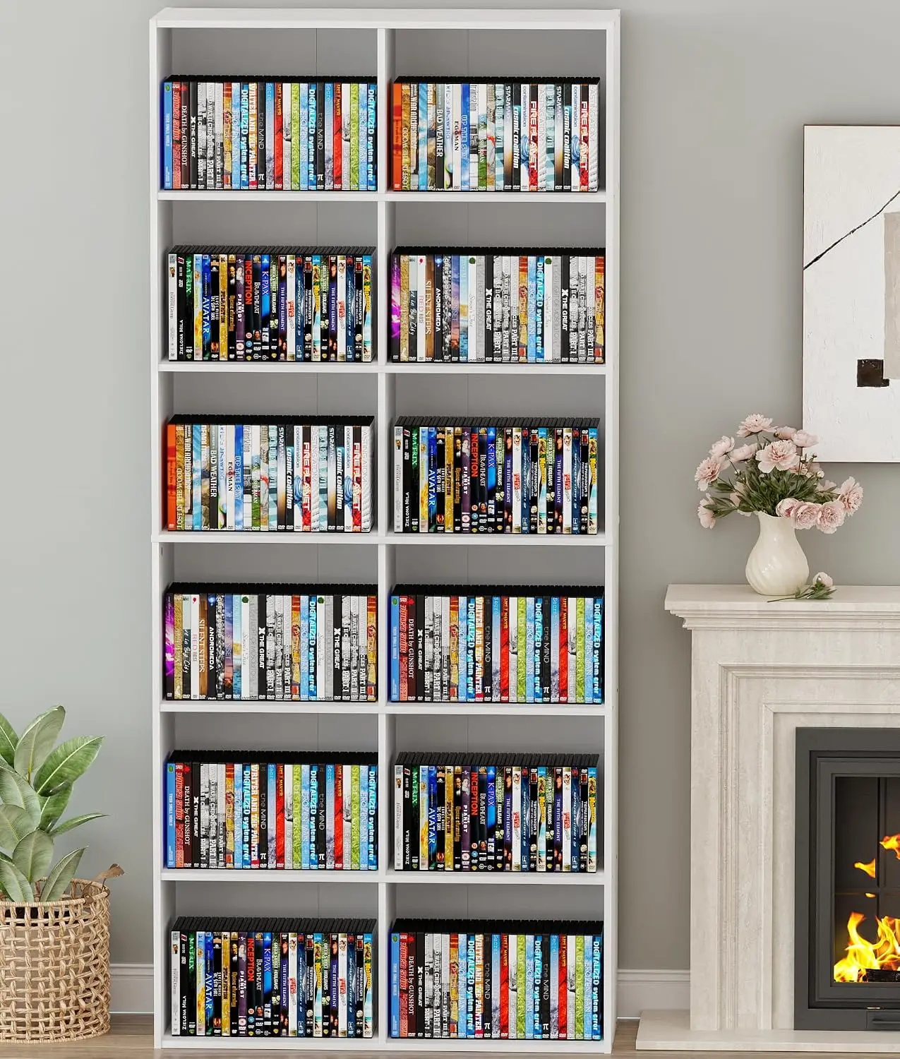 DVD Rack Tower, 6-Tier Media Storage Cabinet with Open Shelves DVD Bookshelf for CD Holder, Books, Games, Blue Rays, Amber Pine