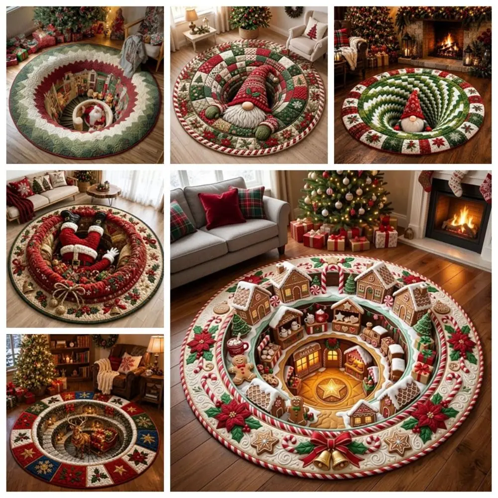 60*60cm Christmas Round Carpet Imitation Cashmere Red Christmas Tree Base Mat 3D Special-shaped Anti-Slip Entrance Carpet