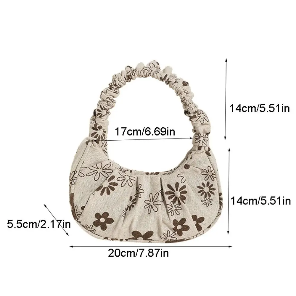 Casual Aardbei Wolk Schoudertas Geplooide Linnen Bedrukte Crossbody Tas Knoedel Opbergtas Geplooide Linnen Handtas Reizen