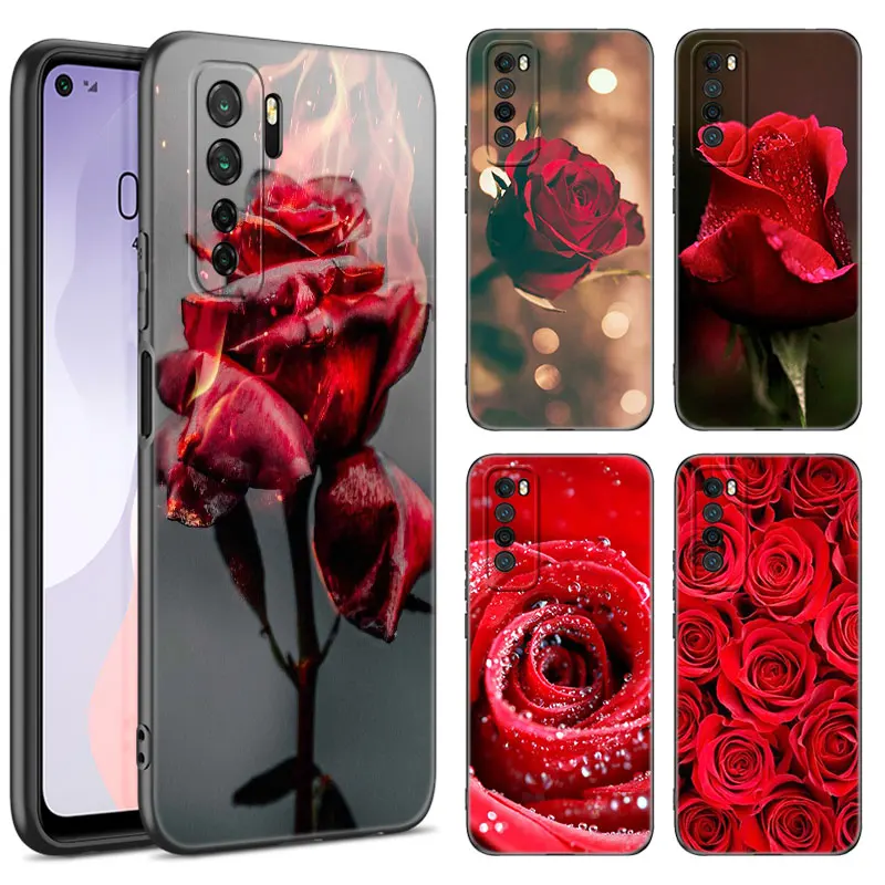 Bright Red Roses Flowers Black Phone Case For Huawei Nova 11 12 Ultra 9 10 SE Pro 11E 11i 12i Y70 Plus Y60 Y61 Y71 Y72 Y90 Y91