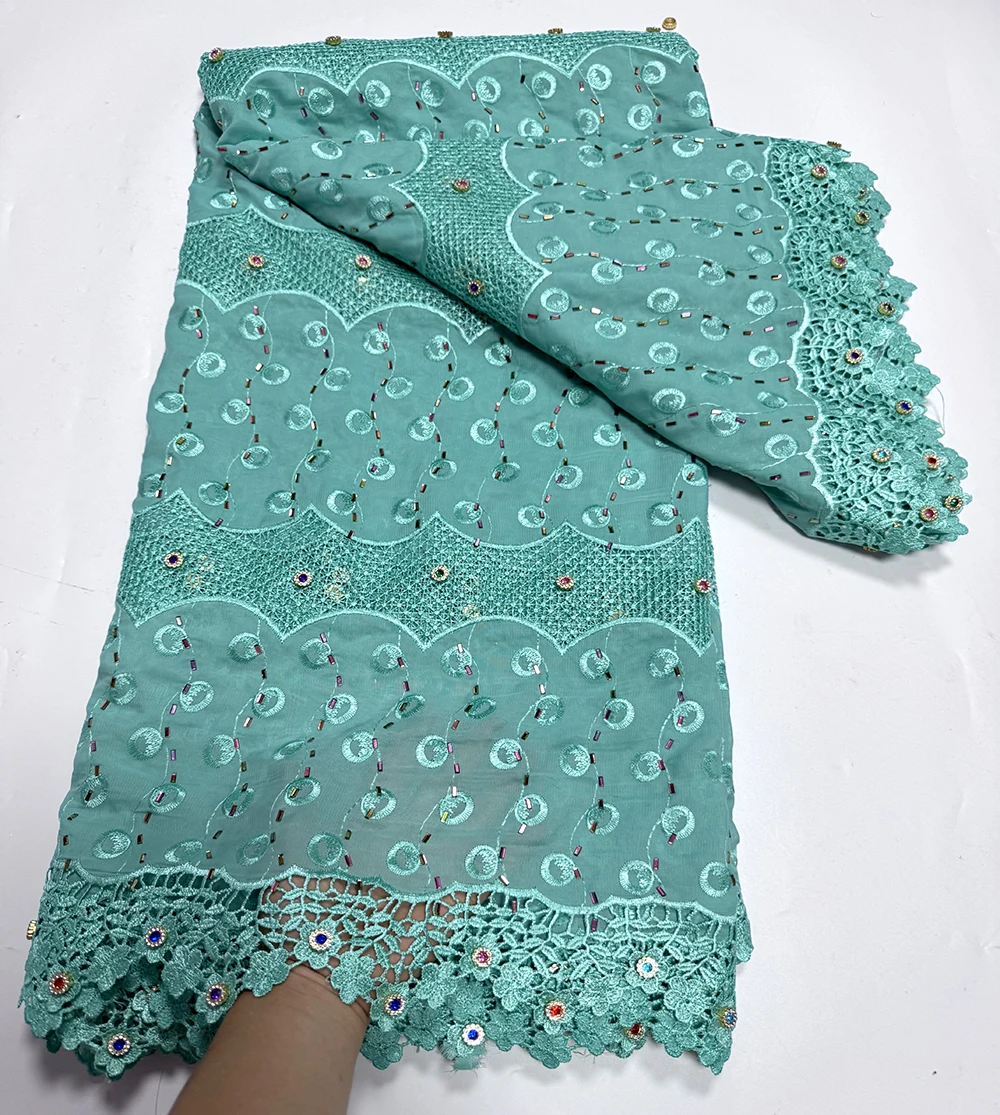 Newest African Swiss Voile Lace With Water Soluble Lace Fabric With Stones Embroidery High Quality Nigerian Women Dresses