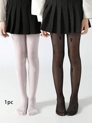 Girls' Silk Stockings for Spring and Summer, Thin and Breathable Tights in Cute White Design