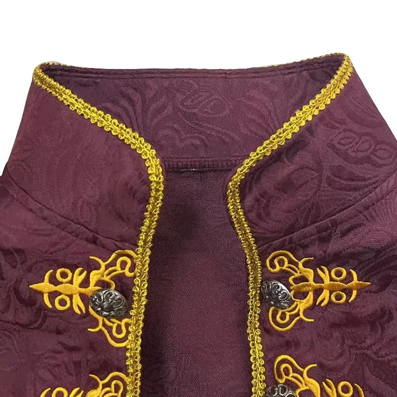 Longo jacquard masculino punk bordado casaco medieval retro vinho vermelho jaqueta renascentista príncipe blusão rpg traje