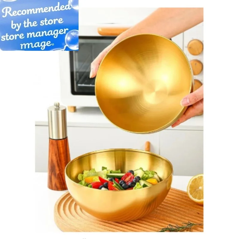 

Gold Stainless Steel Fruit Salad Bowls Soup Rice Noodle Ramen Bowl Kitchen Tableware Utensils Food Container Mixing Bowls