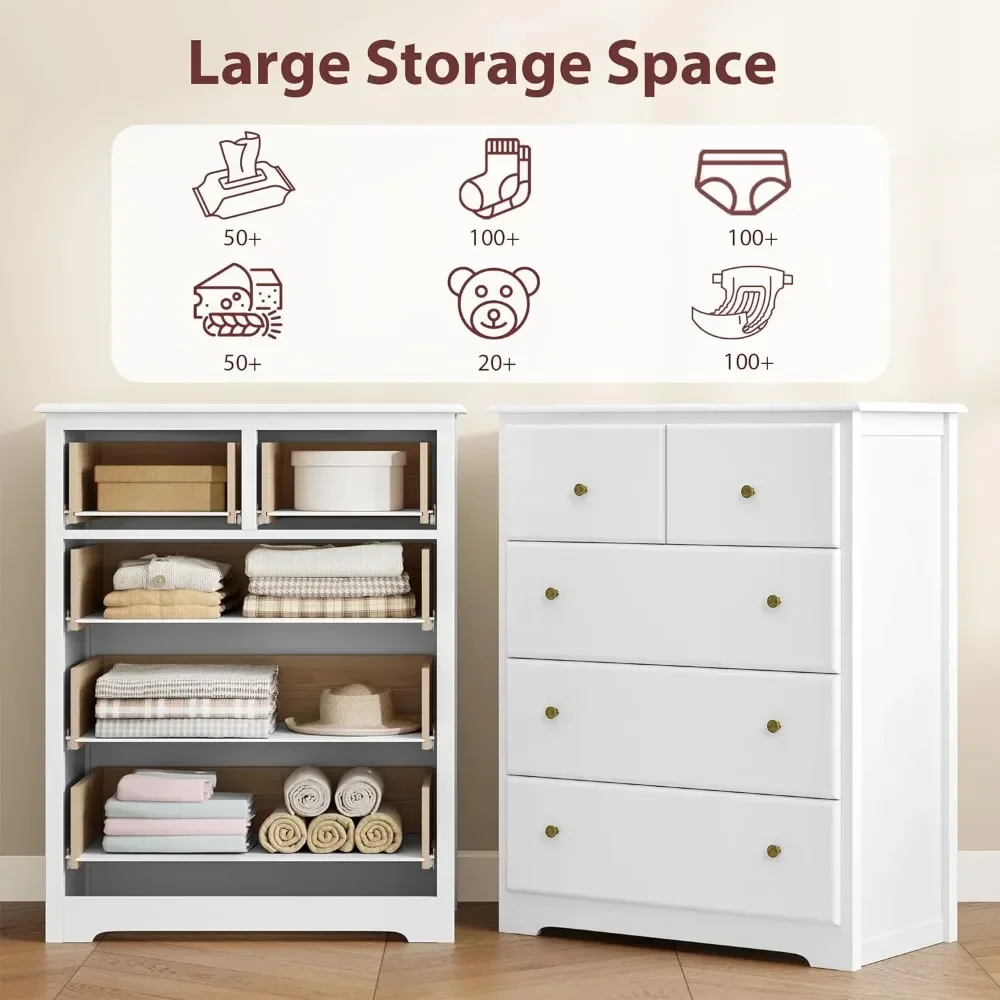 XMSJ Living Room Cabinets, Dresser with 5 Drawers, 5 Drawer Dresser with Deep Space, Living Room Cabinets