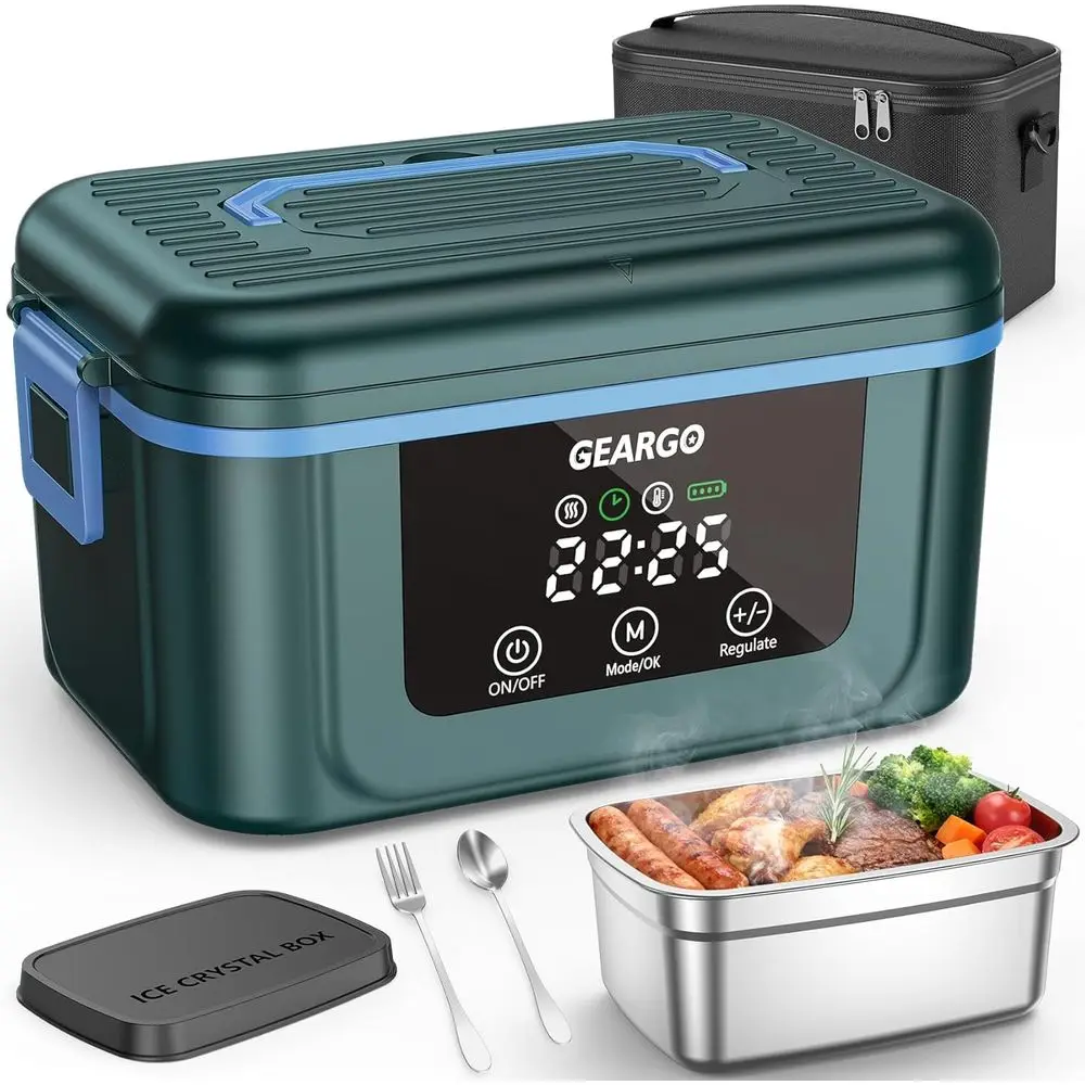

Cordless Electric Lunch Box, 6.3 Cups & 24000mAh Rechargeable Heated Lunch Box with Ice Crystal Box, 24 Hours Scheduled Self Hea