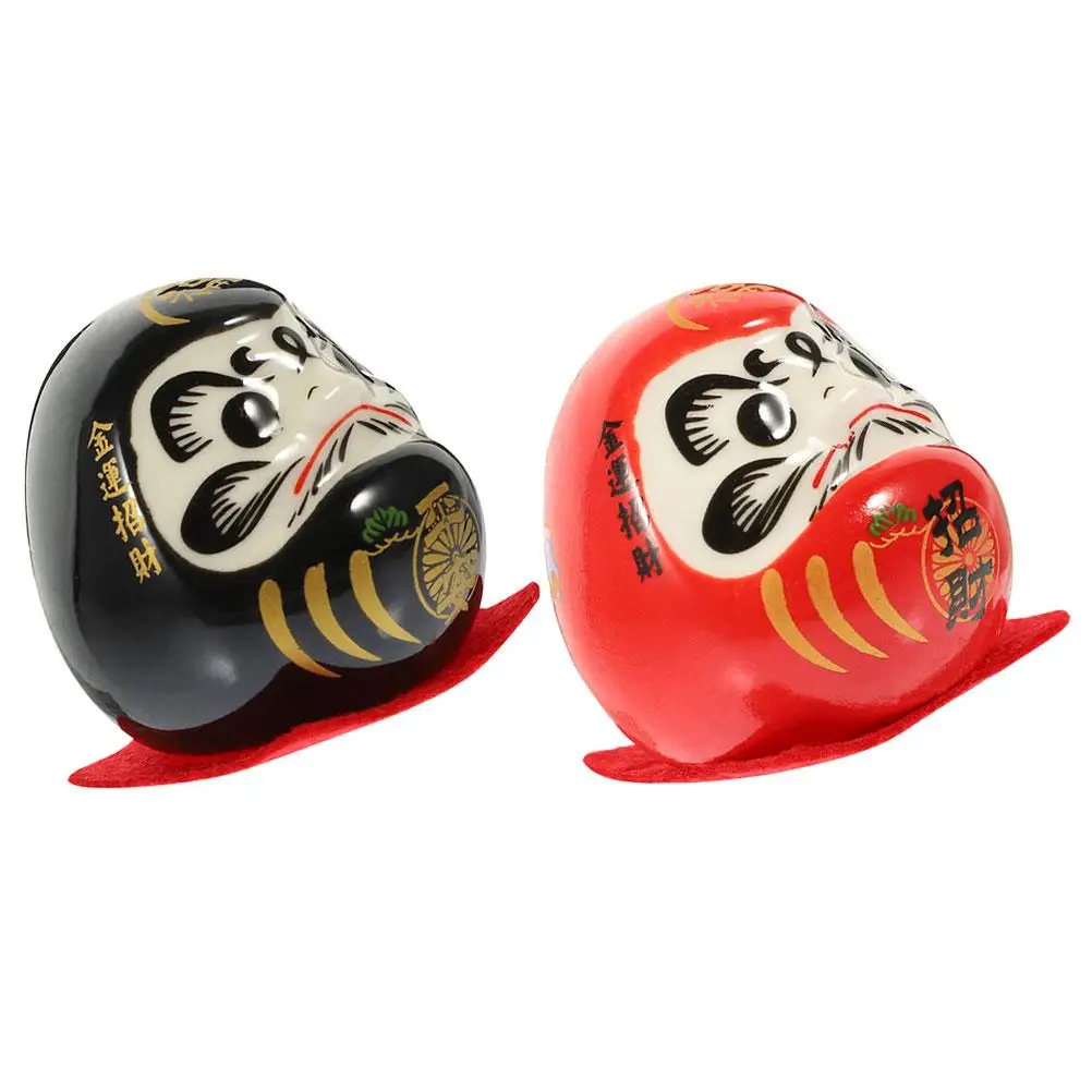 

2 Pcs Lucky Dharma Egg Ceramic Japanese Decor Figurines Miniature Statue Folding Wealth Decoration