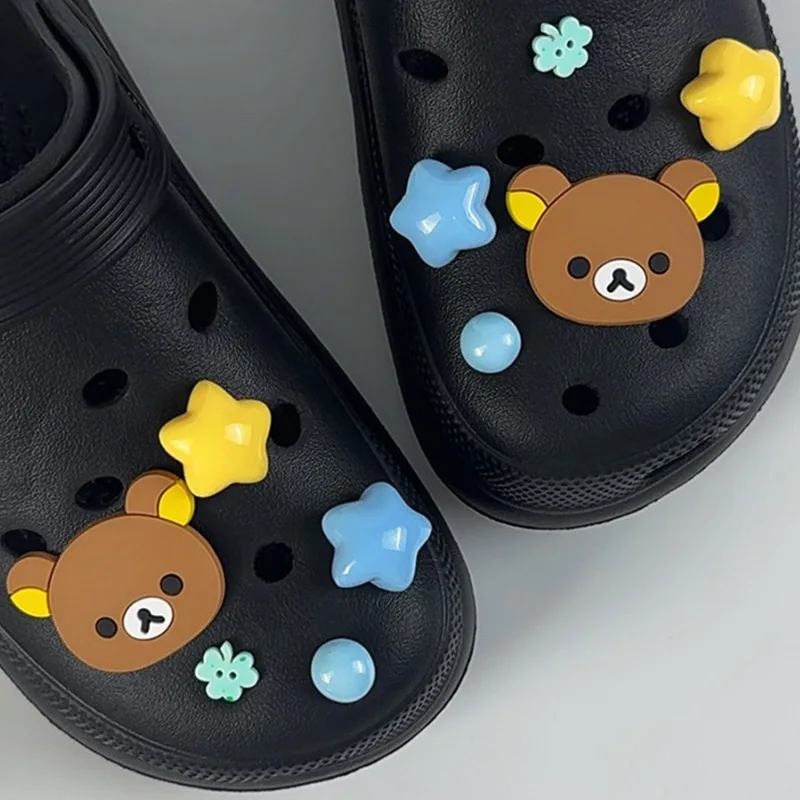 10PCS Shoe Charms Set Accessories Hole Shoe Buckle Cute Cartoon Coffee Bear Shoes Decorations for Sandals Beach Bag DIY Gift