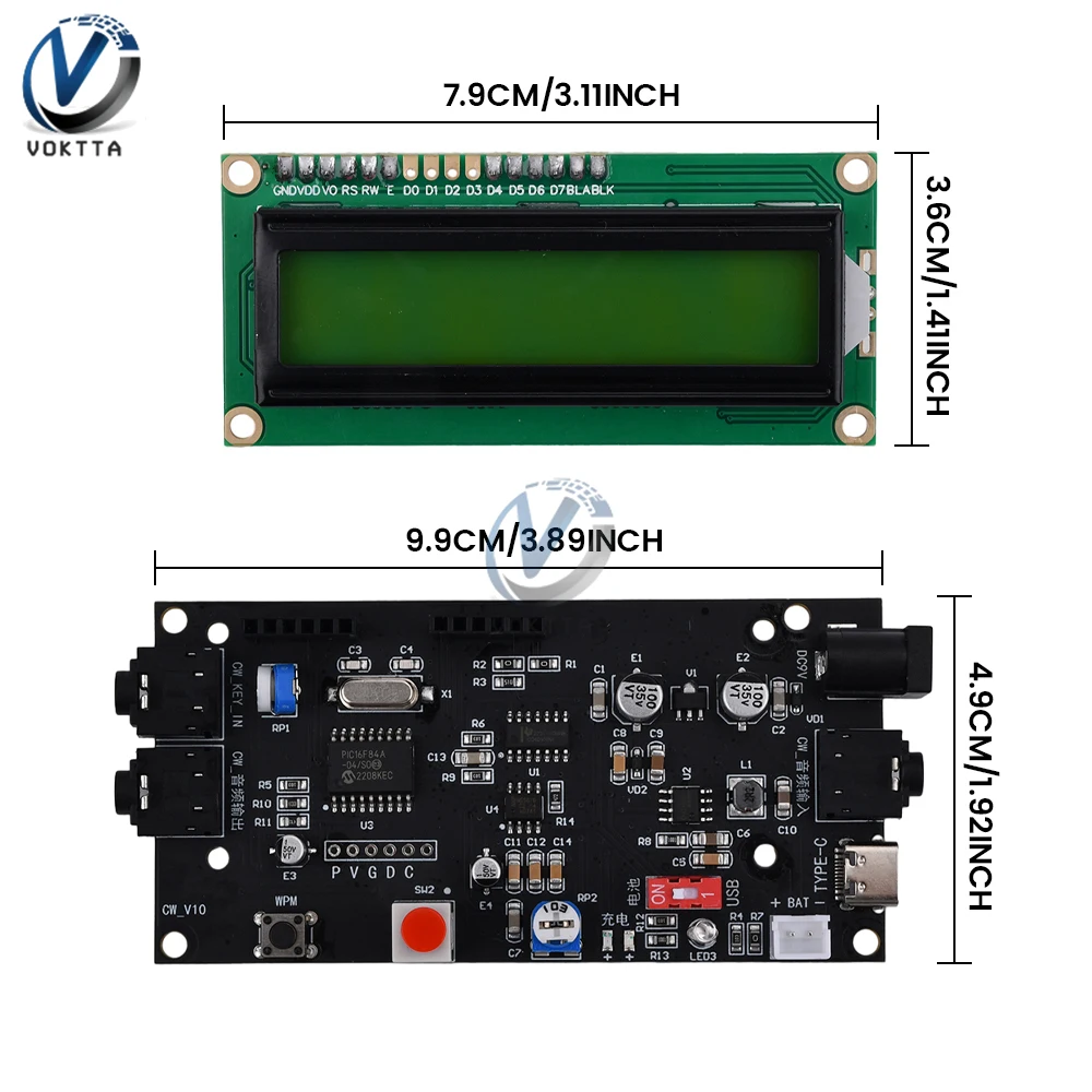 DC 5V-12V DC7-12V 500mA Radio Morse Code Decoder Morse Code Reader Translator LCD Screen for Outdoors Exercise Morse Code Beacon