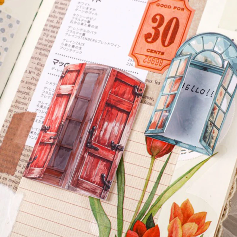 

Mr. Paper Retro Window Stickers 10 sheets/pack Pink Time Window Mechanism Stickers Home Handbooks DIY Decoration Gifts Friends