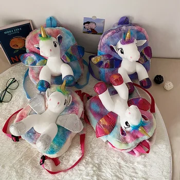 Cute Unicorn Kids Fur Backpack 1