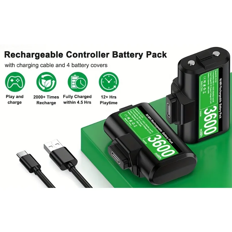 لحزمة بطارية وحدة تحكم Xbox للسلسلة X | طقم شحن S/One/Elite مع بطاريات 2x3600mWh و4 أغطية وكابل USB-C