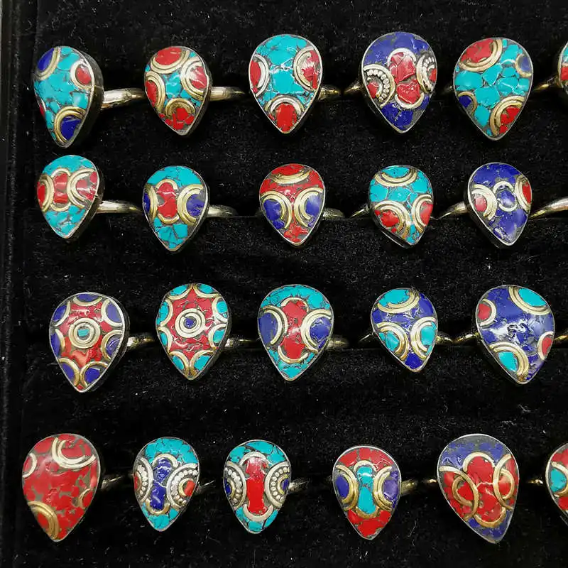 Mix 5PCS Nepal Vintage Lovely Rings for Girl Cute Heart Drop R227