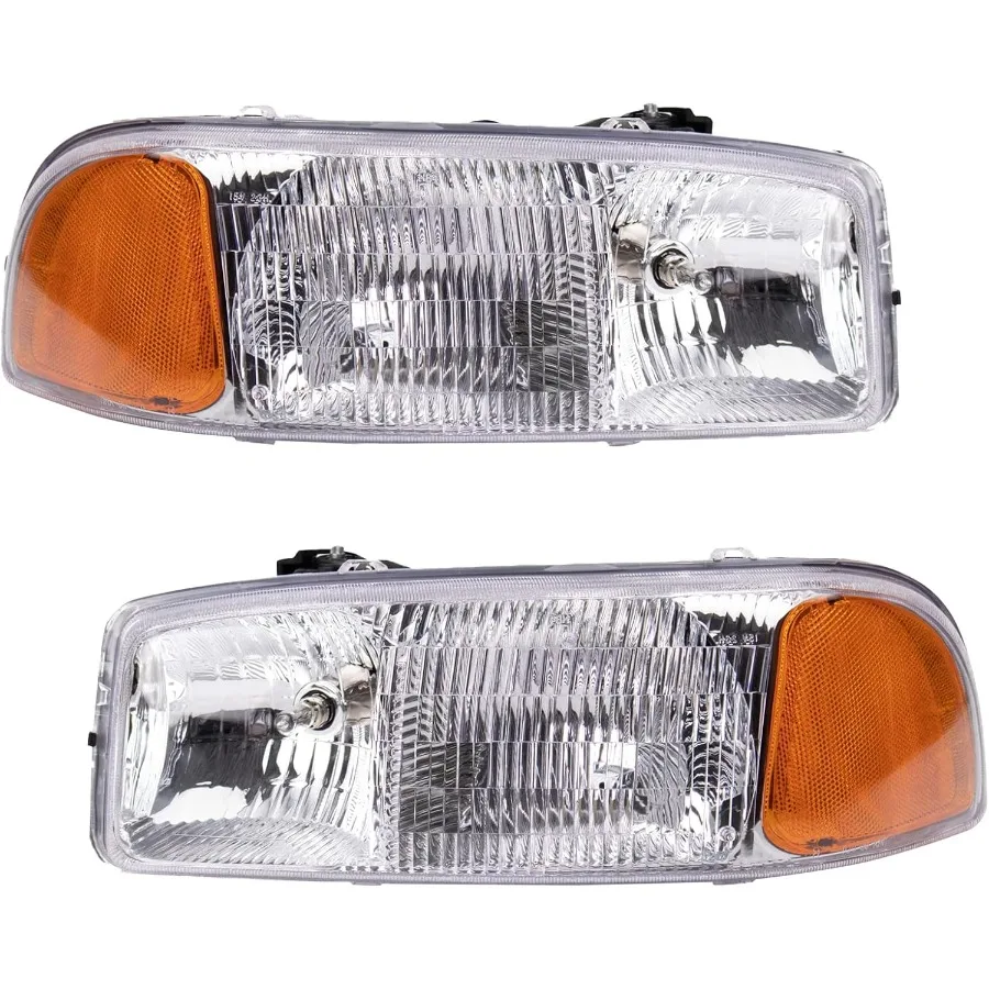 

Комплект фар в сборе из 2 предметов, галогенная хромированная рамка со стороны водителя и пассажира, совместимый с GMC Sierra 1500 1999-2006 Sierra 2