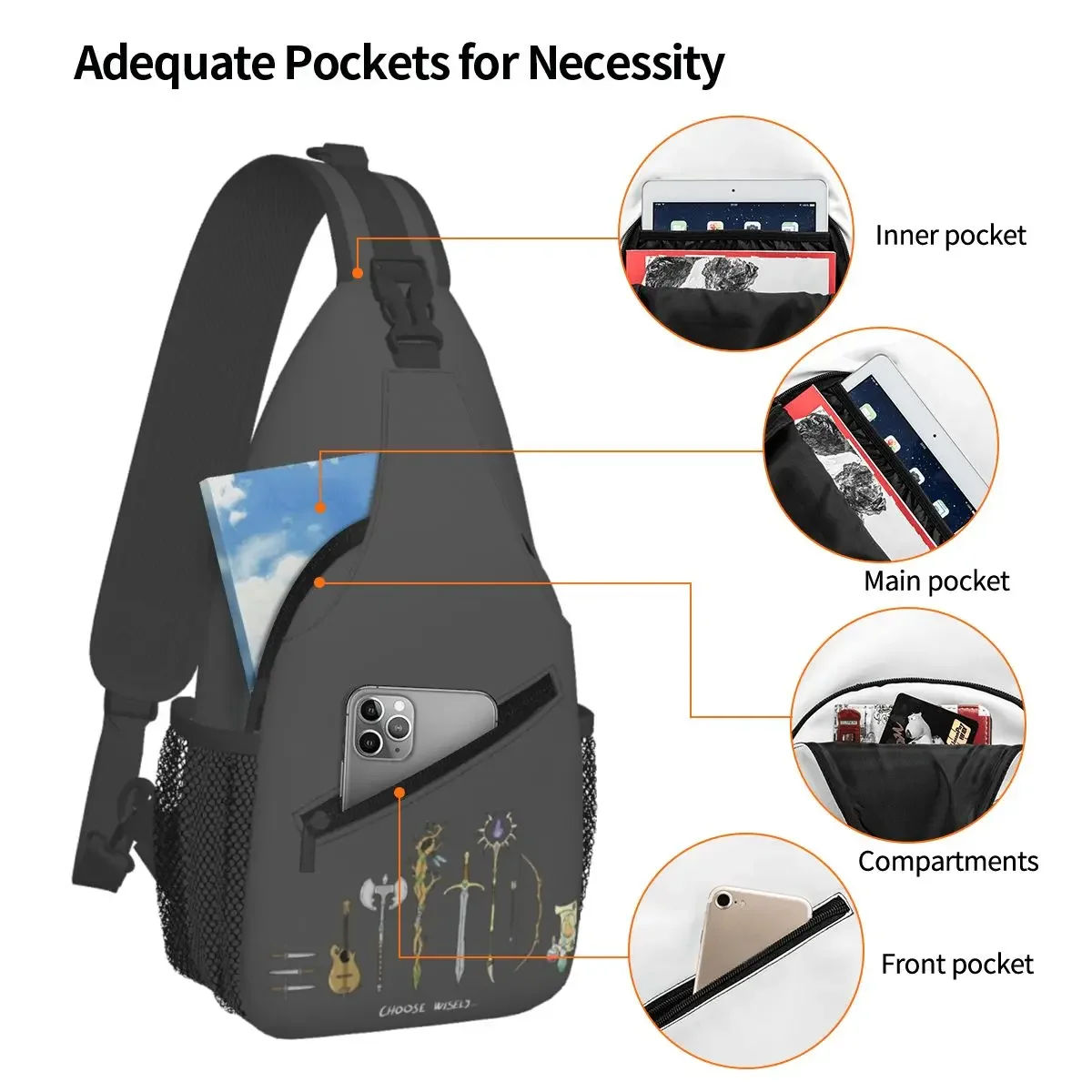 Chose Wisely, DnD Classes Option Chest Bag Men Sling Crossbody Backpack Chest Bag Traveling Hiking Daypack Shoulder Bag