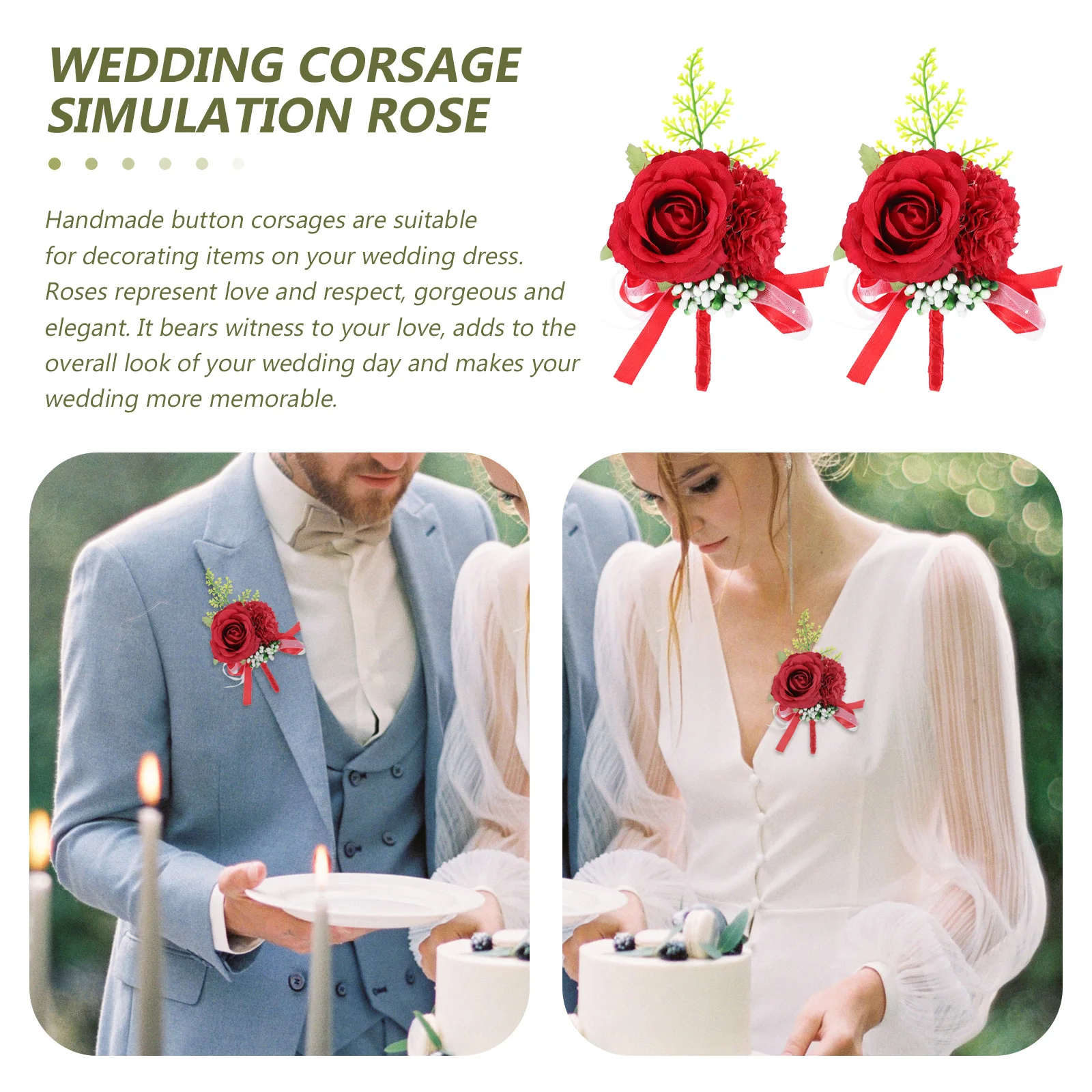 

2Pcs Artificial Flower Corsage Elegant Simulation Wedding Brooch Bridegroom Corsage Banquet Decoration Photographic Prop