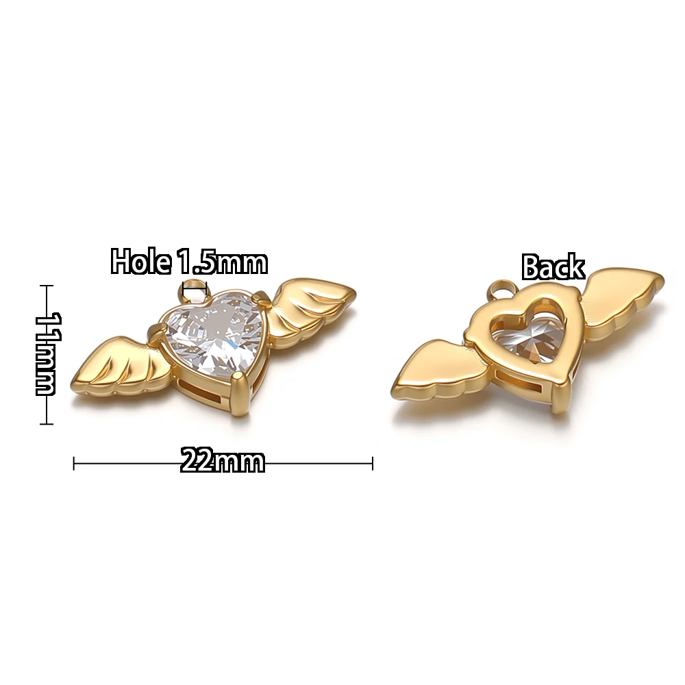 4 Stück Edelstahl-Anhänger mit süßen Engelsflügeln und Herzen für DIY-Schmuckherstellung: Halsketten, Anhänger, Ohrringe, Armbänder, Schmuckzubehör für Frauen. – Detail 3