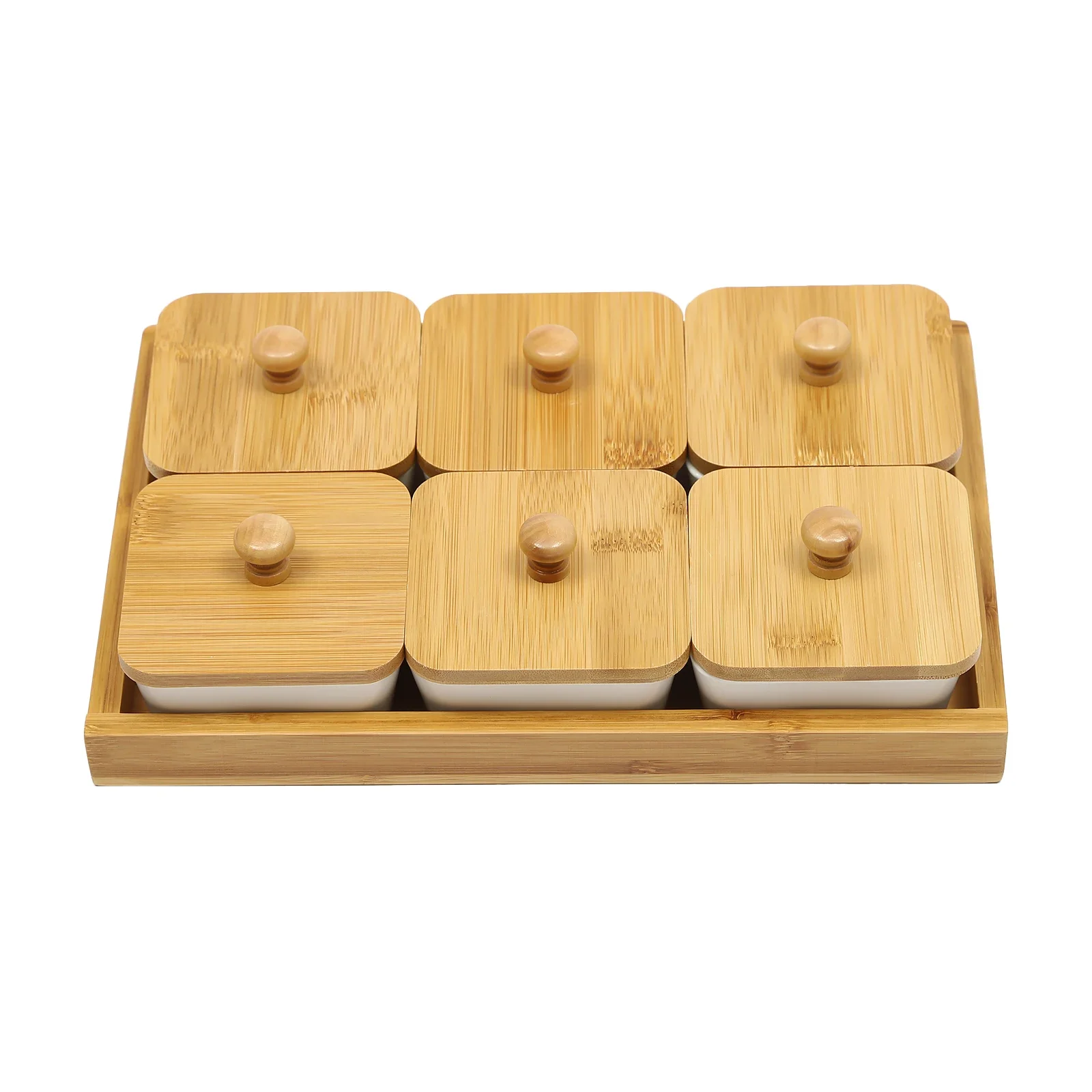 Plato para servir de 6 piezas con tapas de bambú y cuencos extraíbles: bandeja y paletas incluidas