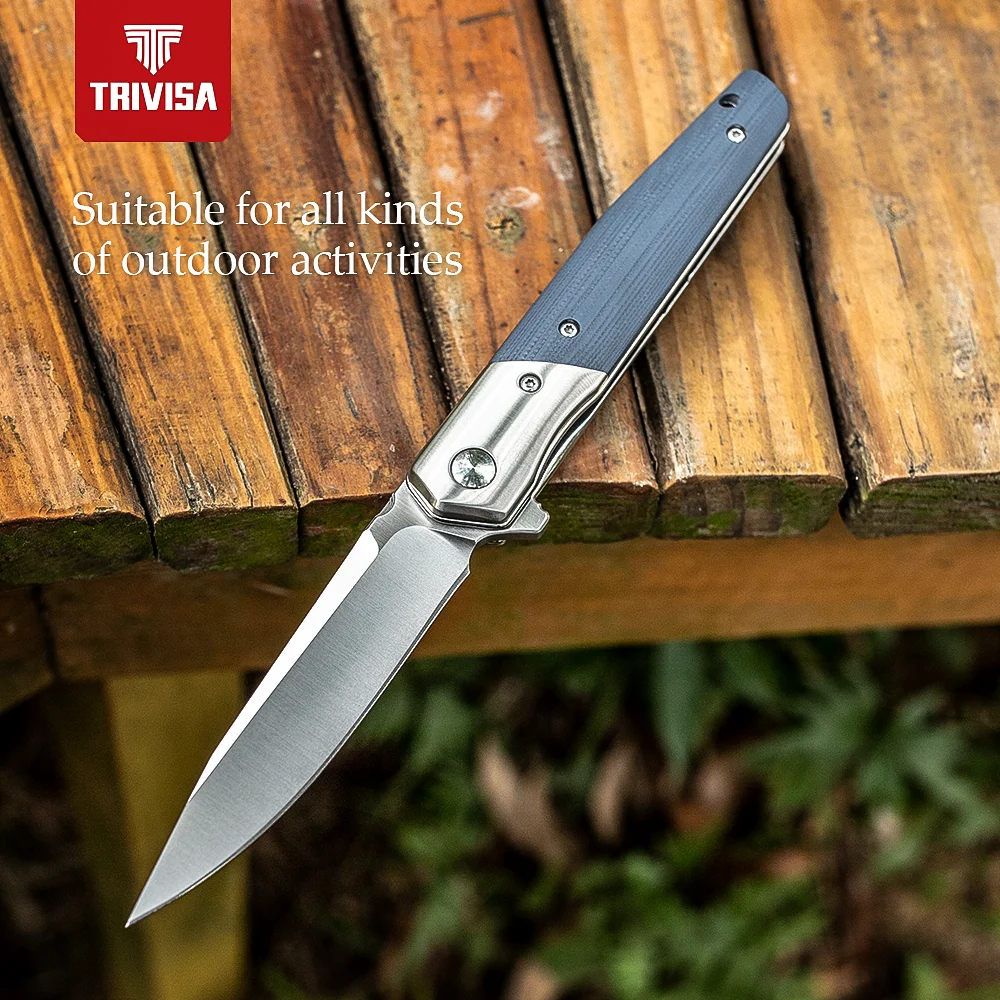 TRIVISA Folding Pocket Knife G10 Handle with Flipper 3.54\