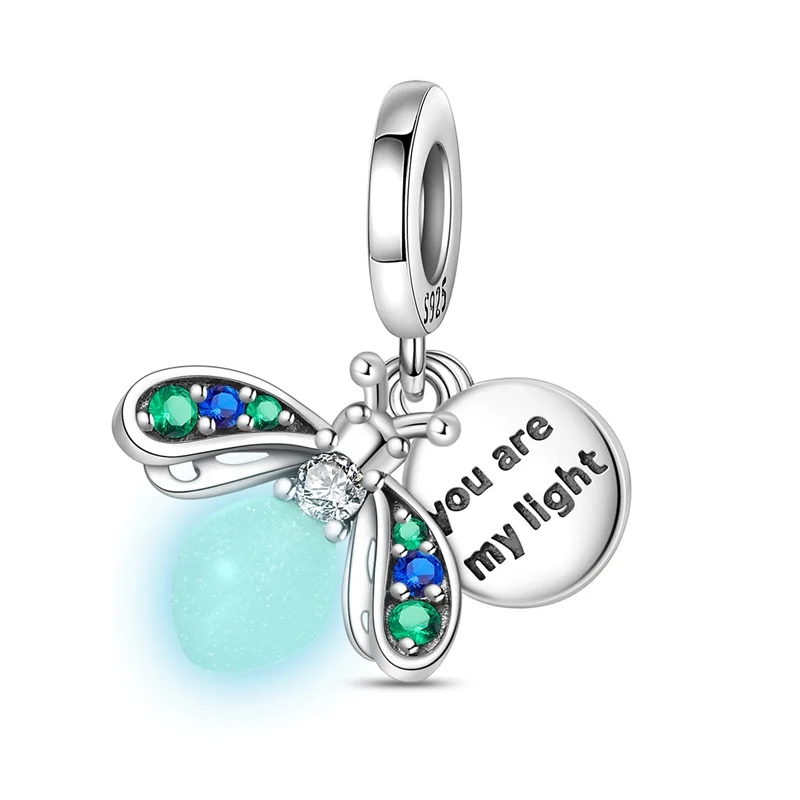 

925 Sterling Silver Luminous Firefly Charms Pendant Fit 3mm Original Bracelet DIY Women Exquisite Birthday Party Jewelry Gifts