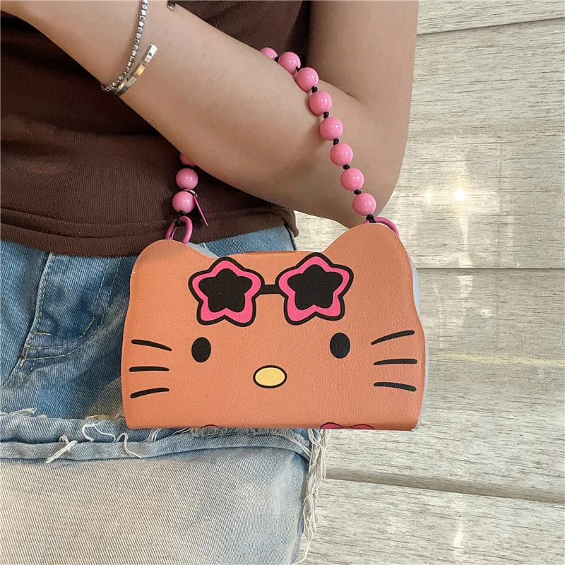 

Чехол для телефона Sanrio Hello Kitty с милым леопардовым принтом и бикини KT Cat Countenance для iPhone 16 15 14 13 Pro Max Y2K, чехол с ремешком на руку для девочек