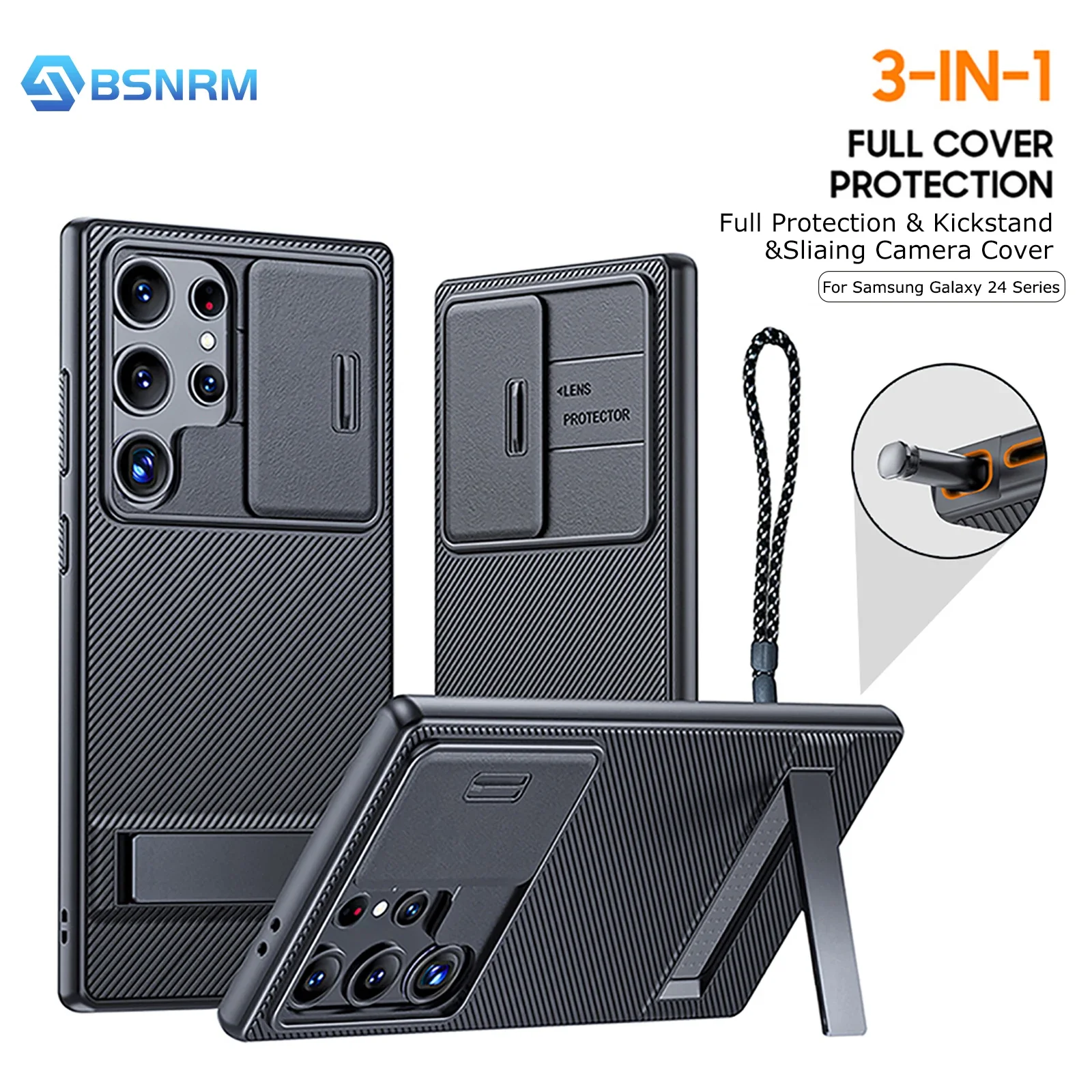 Für Samsung Galaxy S24 Ultra mit Kameraabdeckung und Ständer, ultradünne, rutschfeste, weiche Kantenschutz-Schutzhülle, stoßfest.