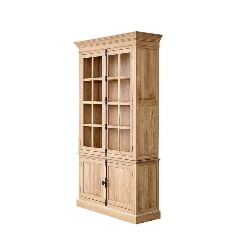 Solid wood oak American solid wood dining side cabinet Solid wood heaven and earth lock bookcase Glass door bookcaseHY