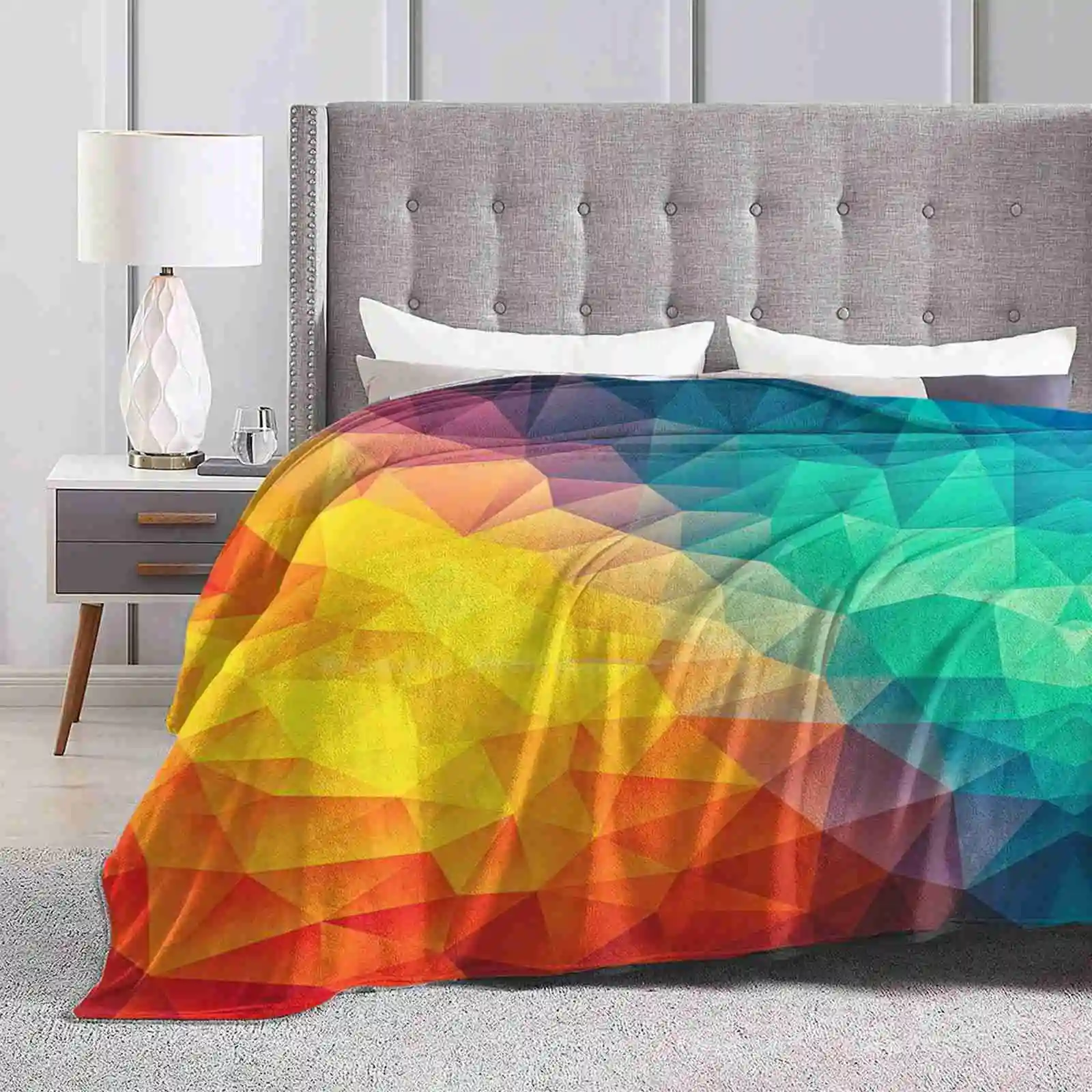 Abstract Multi Color Cubizm Painting Super Warm Soft Blankets Throw On Sofa/Bed/Travel Colorful Rainbow Purple Pink Turquoise