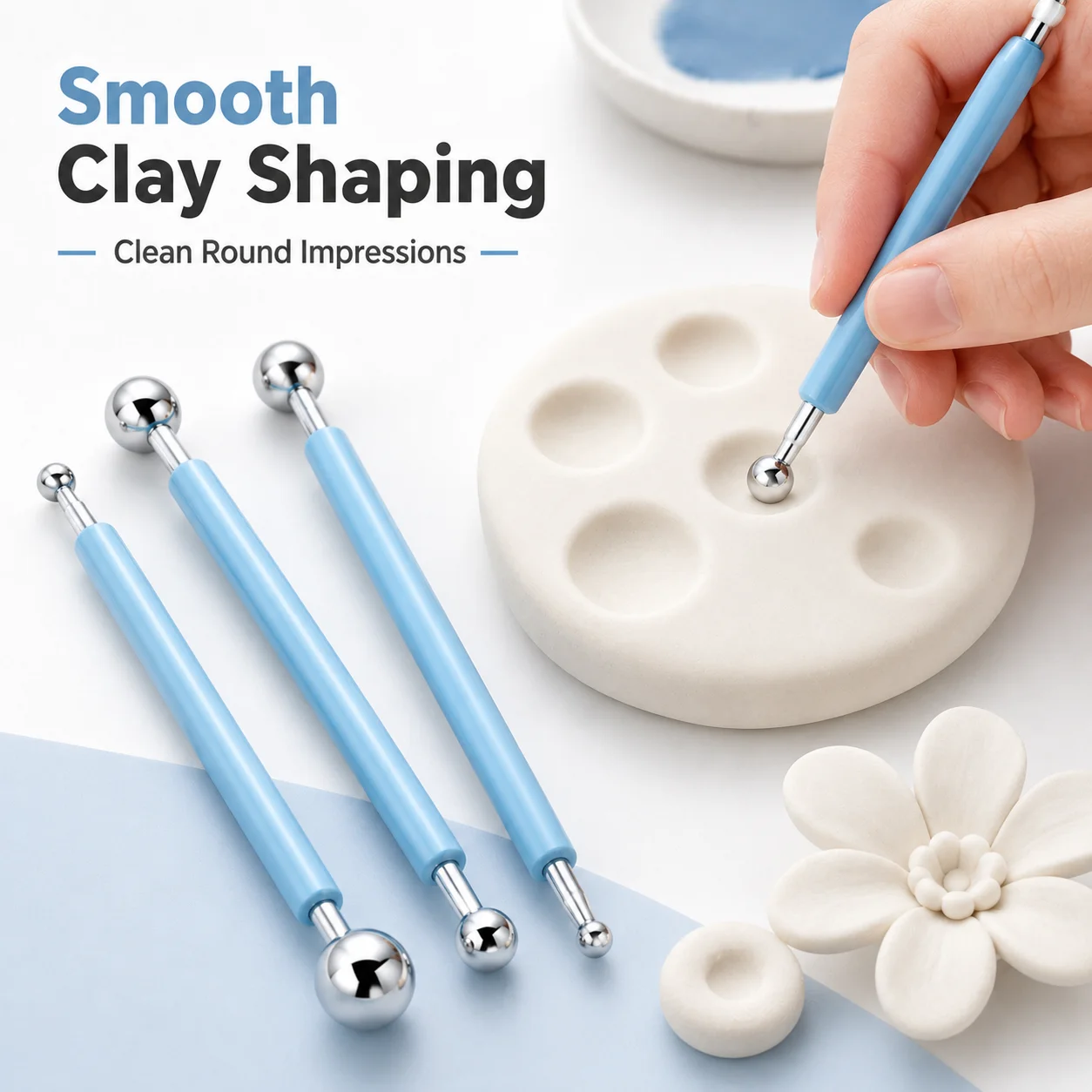 Picture 3: 4 Pcs DIY Ball Stylus Tools Double Head Embossing Creasing Pen for Clay Sculpting Pattern Craft