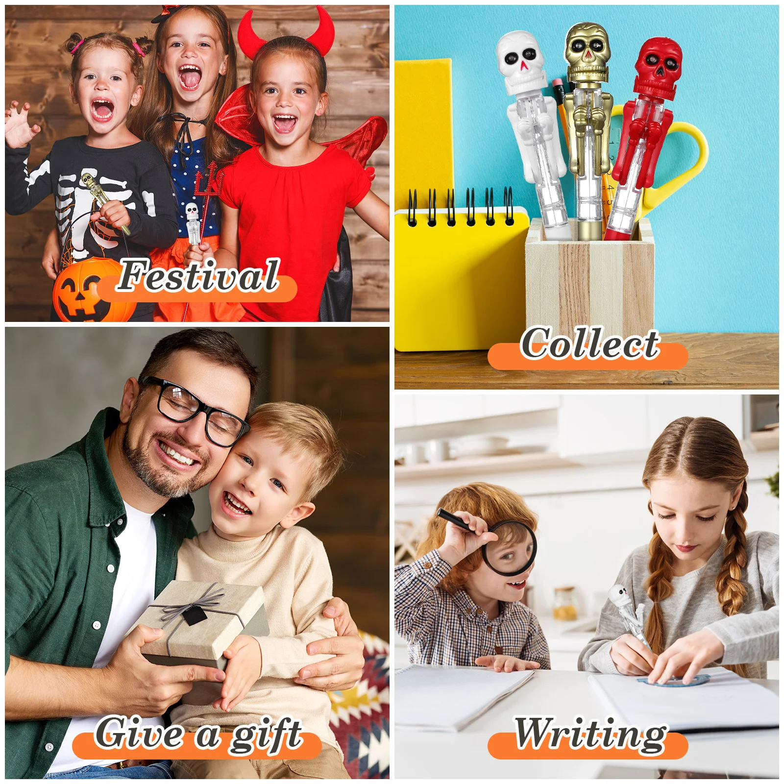 3 قطع من أقلام حبر جاف على شكل جمجمة اليقطين للهالوين، أقلام كتابة متوهجة لمستلزمات الحفلات المدرسية، قلم كتابة #2