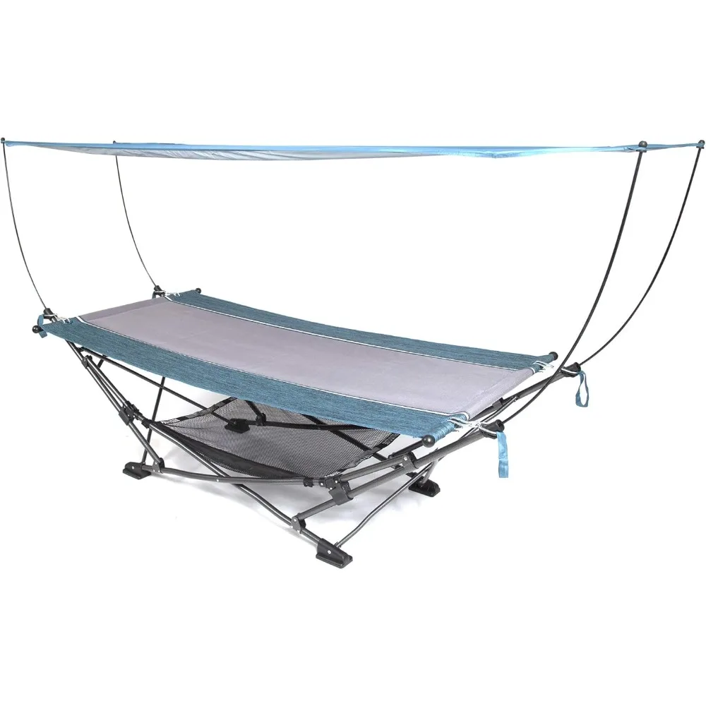 Tempat Tidur Gantung Lipat Portabel yang Dapat Dilipat dengan Kanopi yang Dapat Dilepas - Termasuk Jaring Penyimpanan Bantal dan Jaring, Berdiri Bebas