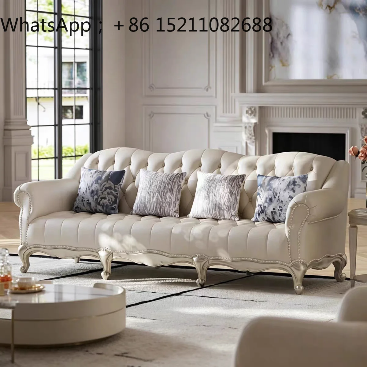 LLY Light Luxury Solid Wood Sofa Vertical Row Small Apartment Living Room Ziplock Three-Seater Sofa Villa Furniture Combo