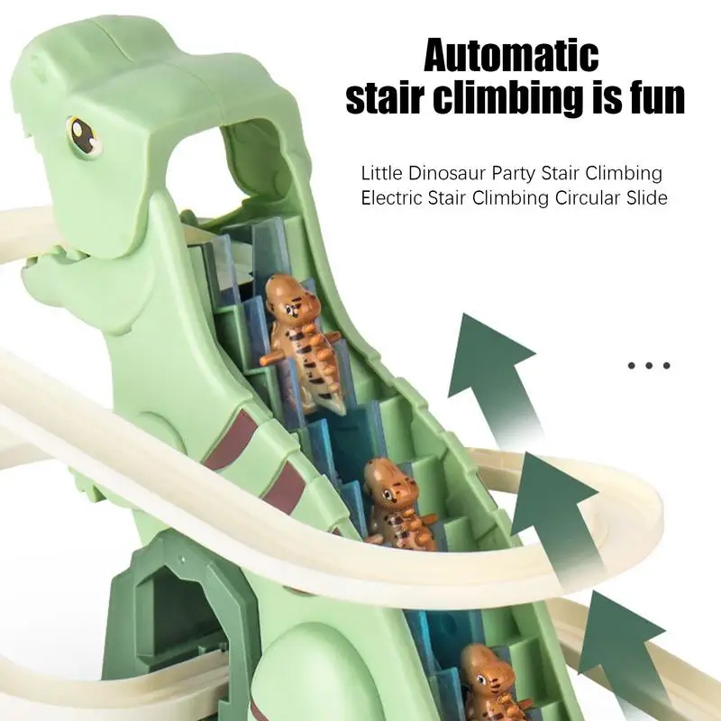 Bambini elettrico simpatico cartone animato anatroccolo arrampicata scale giocattolo Tyrannosaurus Rail Car scivolo elettrico montagne russe Set regalo