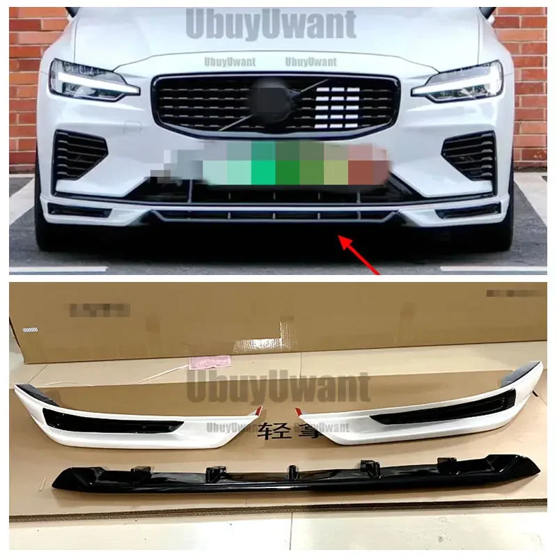 For Volvo NEW S60 V60 (Only For SPORT Style) 3 Pcs Front Bumper Lip Trunk Protector 2020-2025 Car Styling Unpainted / Carbon view 2
