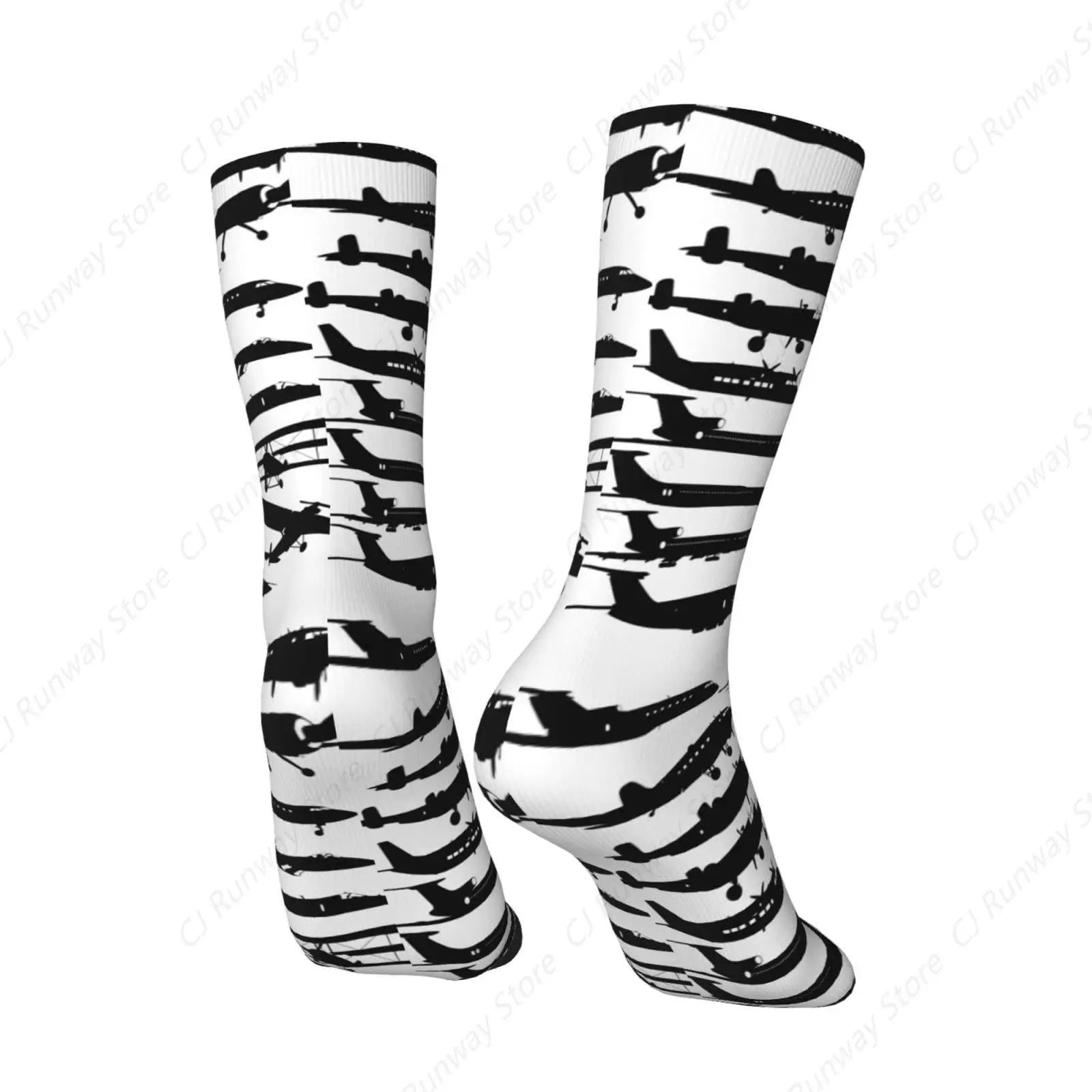 Middle Calf Socks Crew Athletic Socks Novelty Cozy Casual Socks for Womens Mens 15-16‘’ Aviation Airplane Pilot Crew Socks