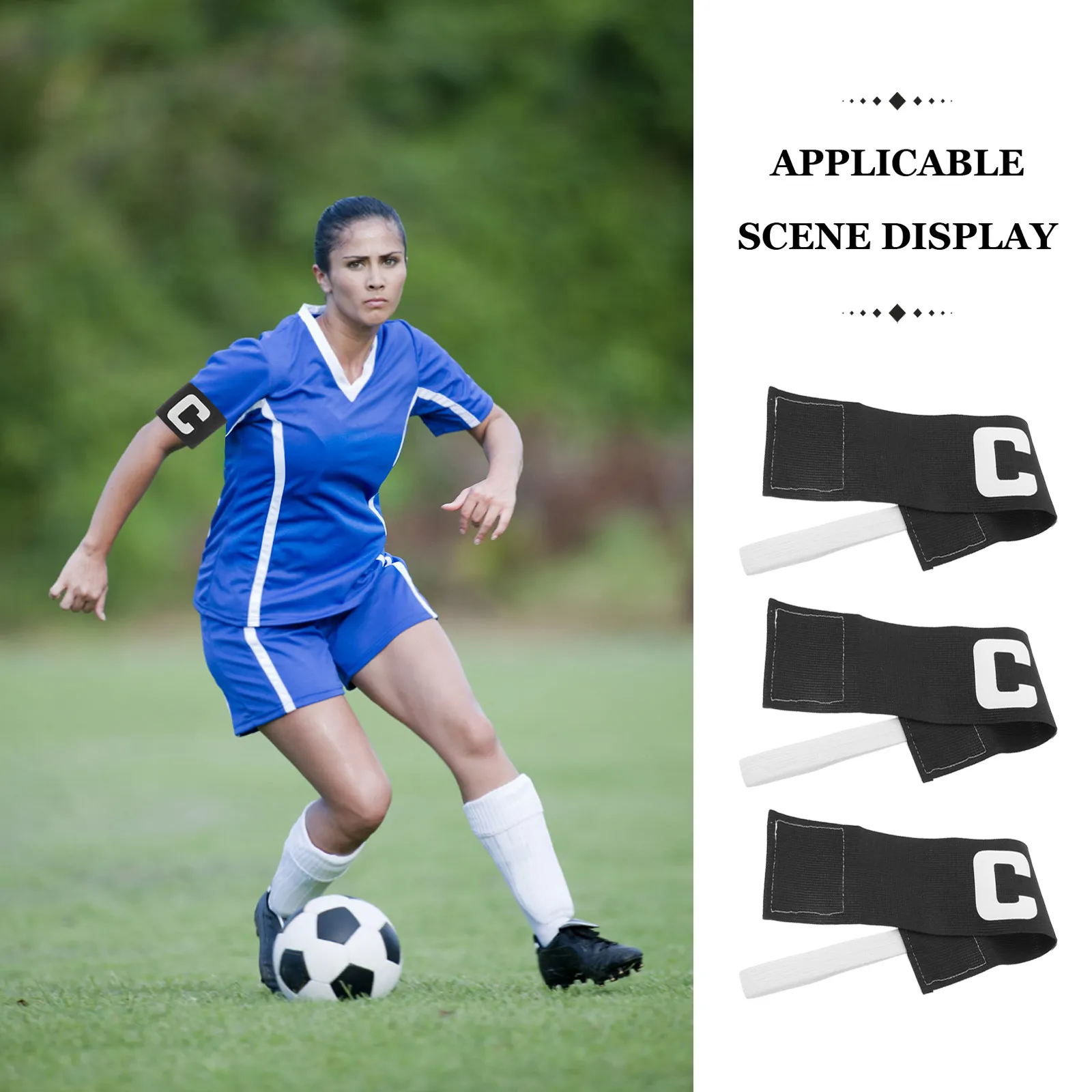 8Pcs Soccer Captain Armband Black Adjustable Elastic Band Non Slip Team Leader Sleeve Youth Adult Football Match Accessories