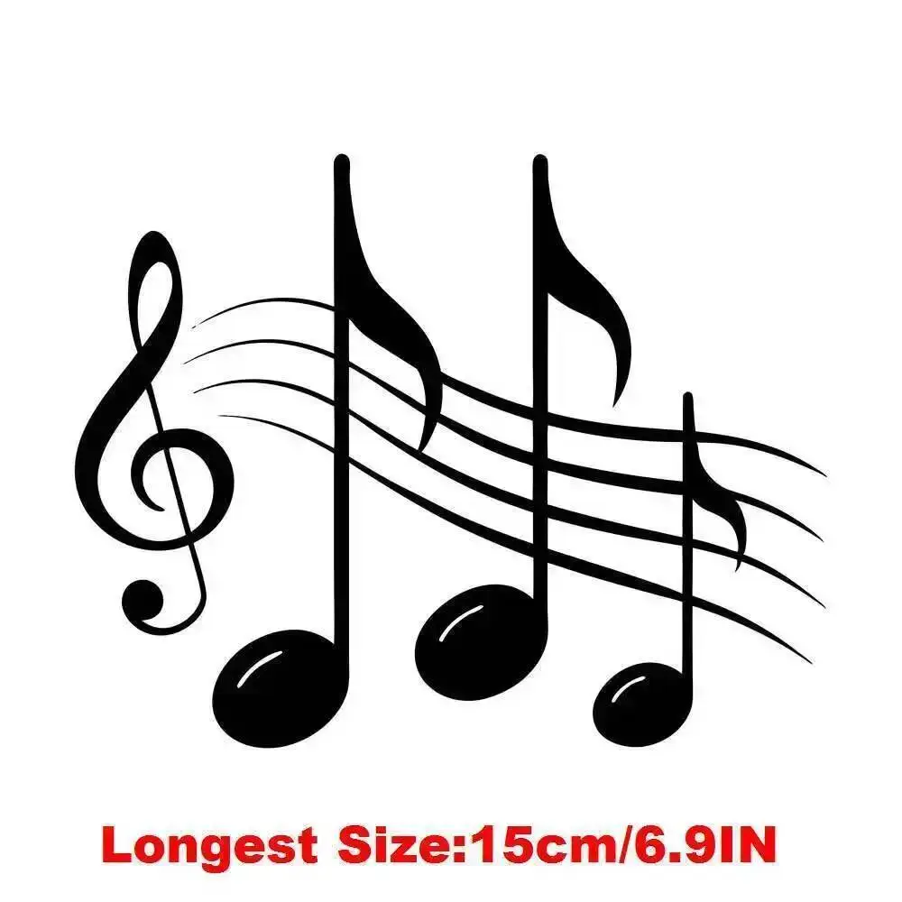 15cm Cartoon Black Musical Music Notes Iron On Transfer Stickers Diy DTF Heat Transfer Sticker T-shirt Clothes Decals