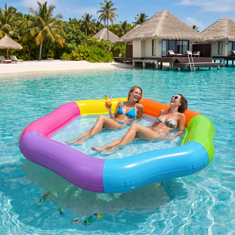 New Hexagon Colorful Inflatable Water Float Thick PVC Large Double Person Pool Lounger For Outdoor Beach Swimming Entertainment