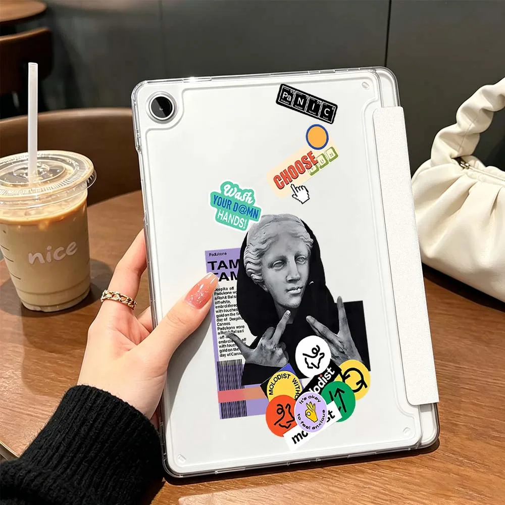 Greek Statue Collage For Samsung Galaxy Tab A9 A8 A11 S6 S7 S8 S9 S10 FE Plus Lite Transparent Y-Shaped Folding Tablet Case