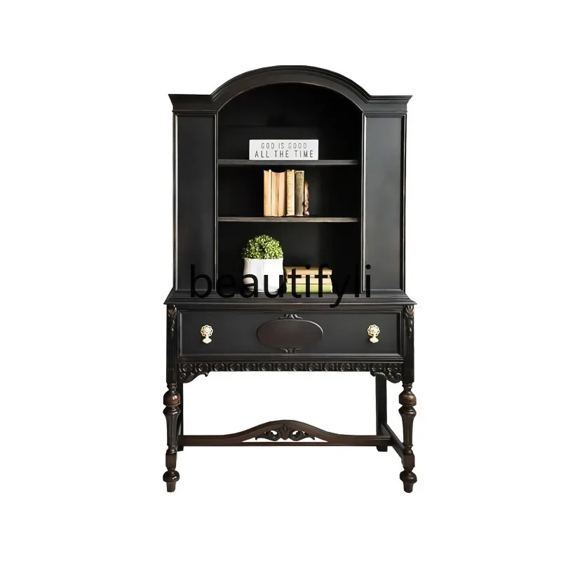 

HFrench retro, solid wood dining side cabinet, decoration against the wall, American light luxury simple home display cabinet