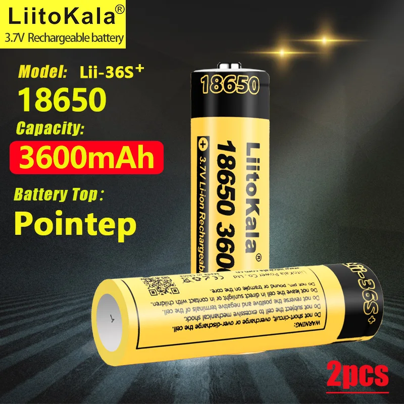 2PCS LiitoKala Lii-36S Pointed 3.7V 18650 3600mAh Lithium Rechargeable Battery 20A Discharge Electrical Tools Flashlight Battery