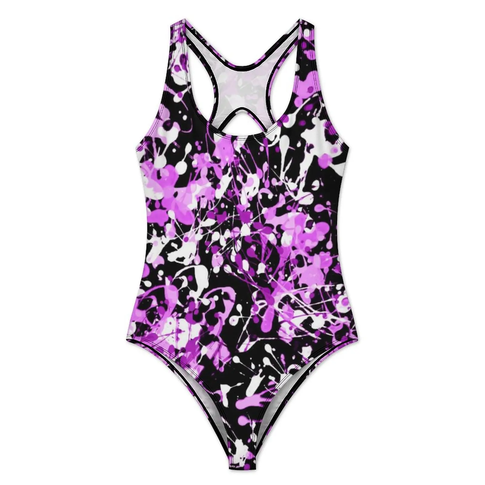 Tie Dye Graffiti Swimsuit Sexy Splatter Paint in Orchid Women Swimwear One Piece Bodysuit Holiday Rave Push Up Cut Out Monokini