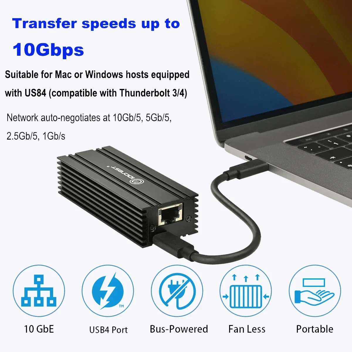 IOCREST USB4 Single Port 10G Ethernet Adapter Compatible with Thunderbolt 3/4 RJ45 10GBASE-T Ethernet Support Mac