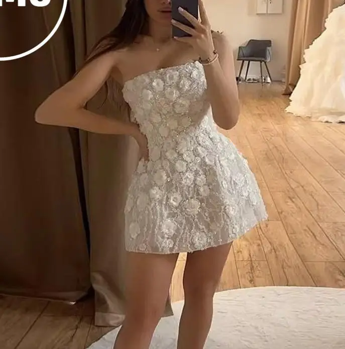 Ranmo Ivory Mini Wedding Dresses 3D Flowers Appliques Short Briadl Gowns Formal Sleeveless Prom Gowns 2024 For Women Party Dress